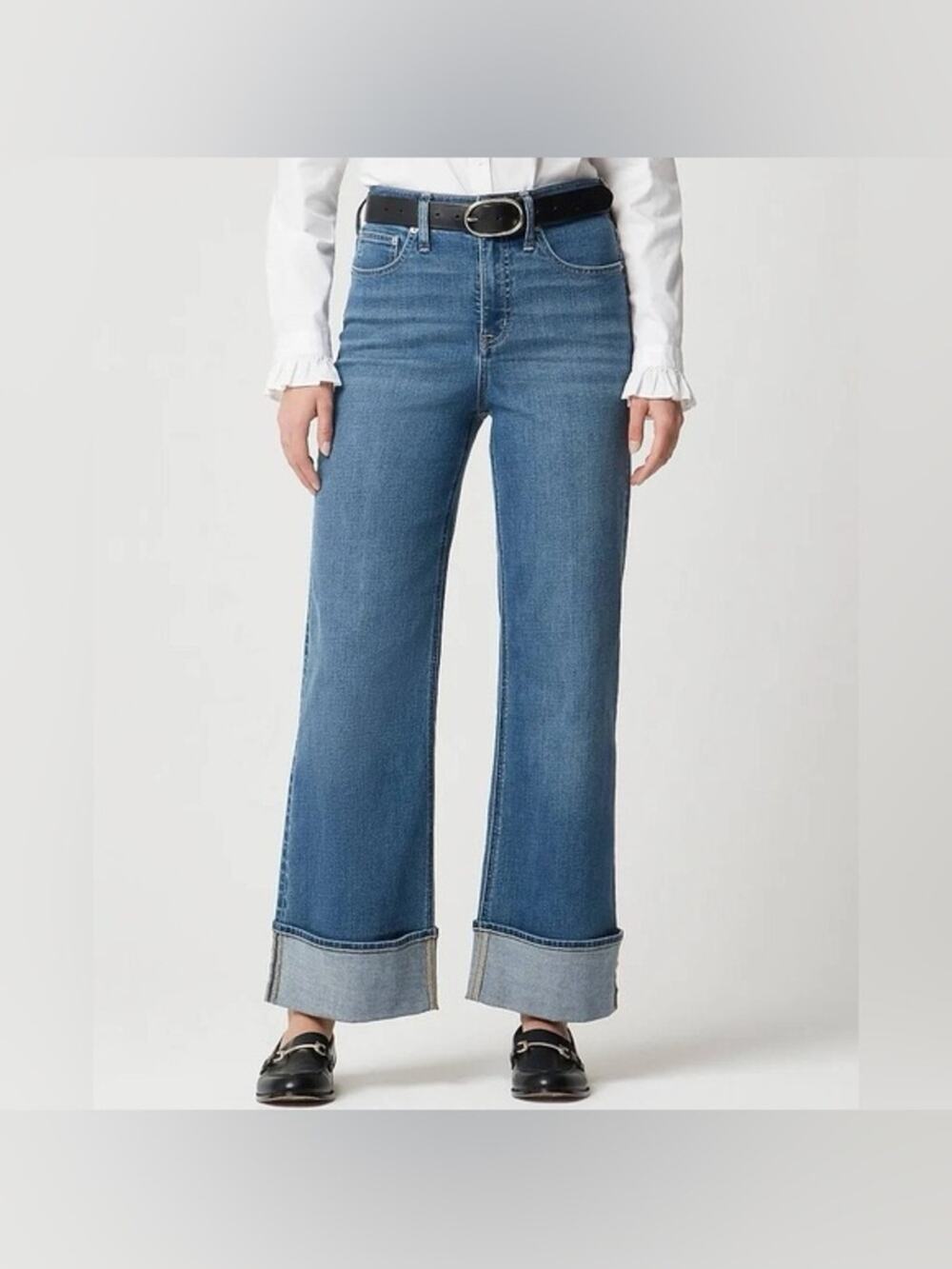 J. Crew Classic Wide Leg Cuffed Jeans High Rise Size 24 Petite